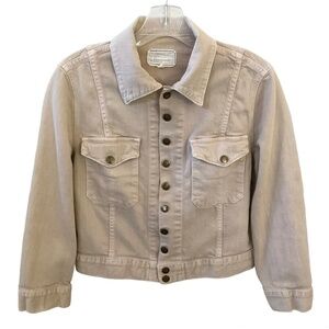 Current/Elliott Cropped Denim Snap Jacket “Pebble” Size 3/Large Khaki Tan Beige